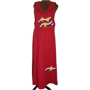 Beverly's Vintage Denim Sleeveless Jumper Dress Women's Size M Red Teachercore